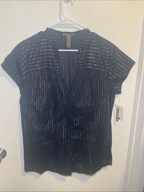 Hillard & Hanson Black Blouse with Metallic Pinstripes